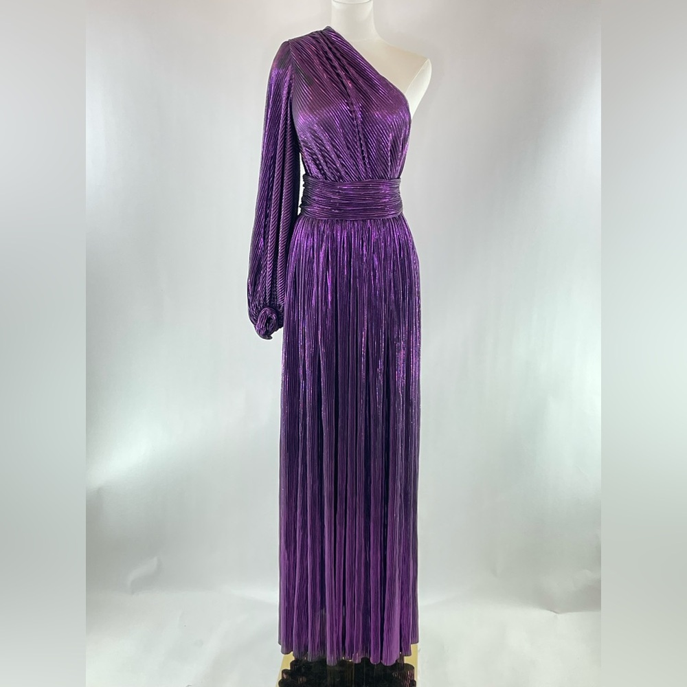 Bronx and Banco Purple One-Shoulder Pleated Maxi Dress